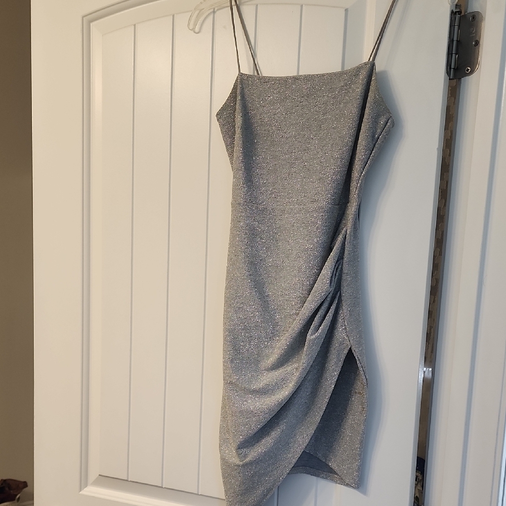 Windsor Gray Ruched Spaghetti Strap Mini Dress